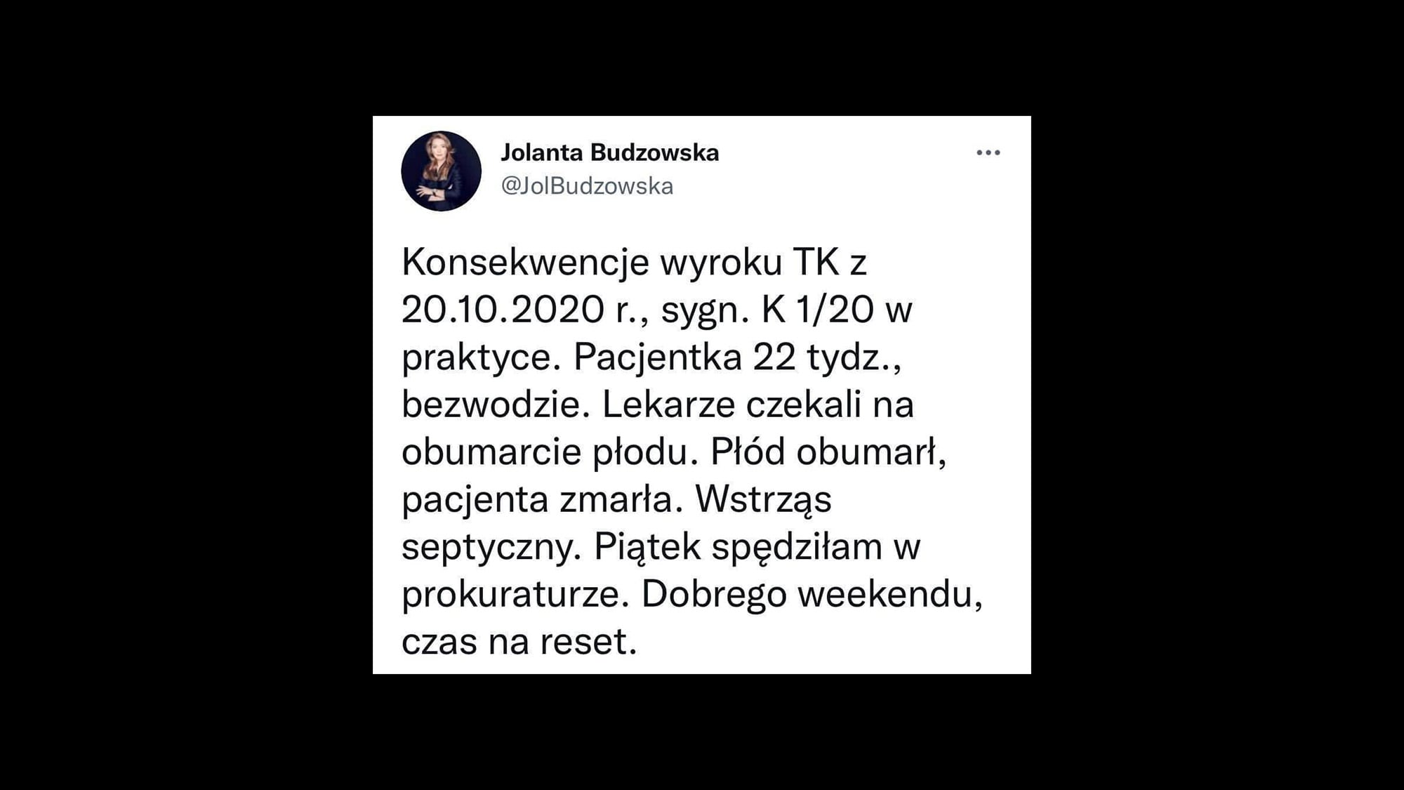 Wpis na twitterze Jolanty Budzowskiej o śmierci Izy.