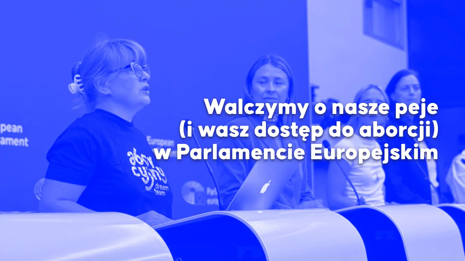 Justyna Wydrzyńska na konferencji  w Parlamencie Europejskim poświęconej cenzurze aborcji przez Meta.